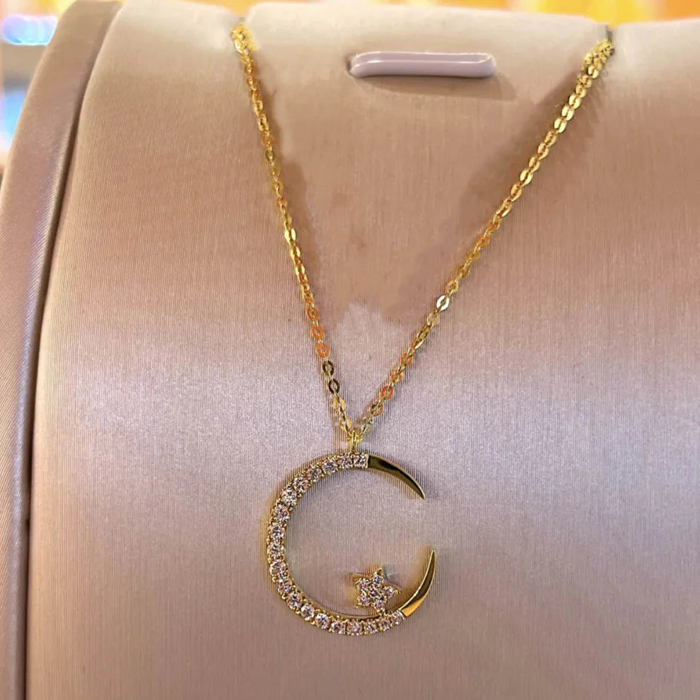 Sparkling Crescent Moon & Star Necklace – Shine Like the Night Sky!